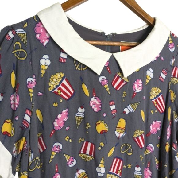 ModCloth Carnival Babydoll Skater Dress 1X Peter Pan Collar Food Print Retro - Picture 5 of 9